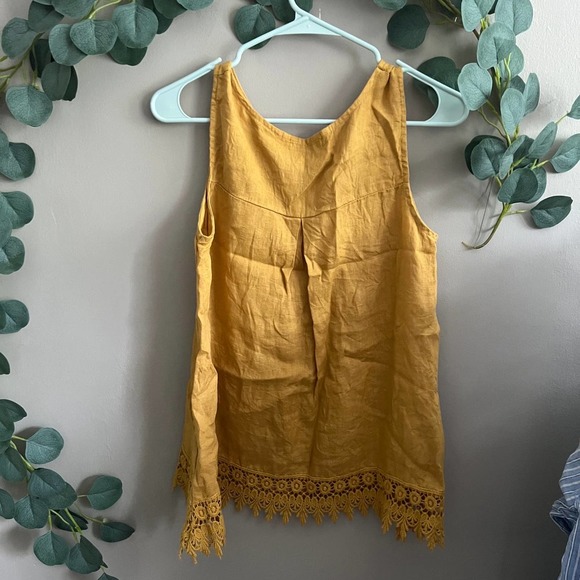 TERZO MILLENNO Made in Italy Yellow 100% Linen with crochet trim Size Small - Picture 6 of 6